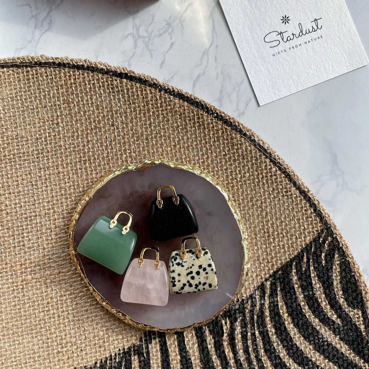 Modern Obsidian gemstone handbag