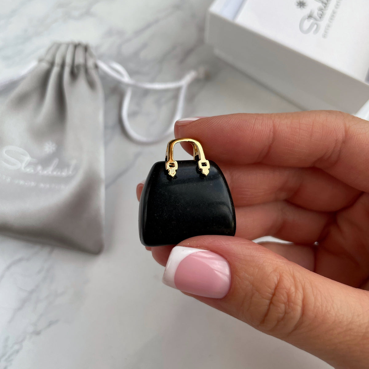 Modern Obsidian gemstone handbag