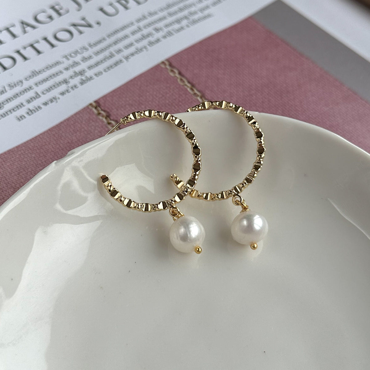 Large Gold Hoop earrings with pearls