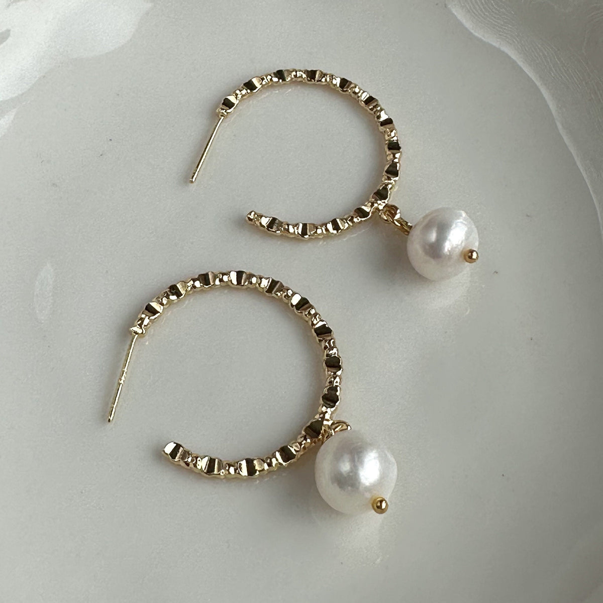 Large Gold Hoop earrings with pearls