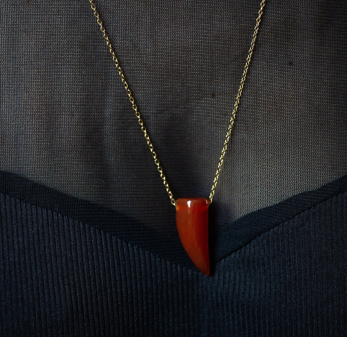 Carnelian Horn pendant with gold chain