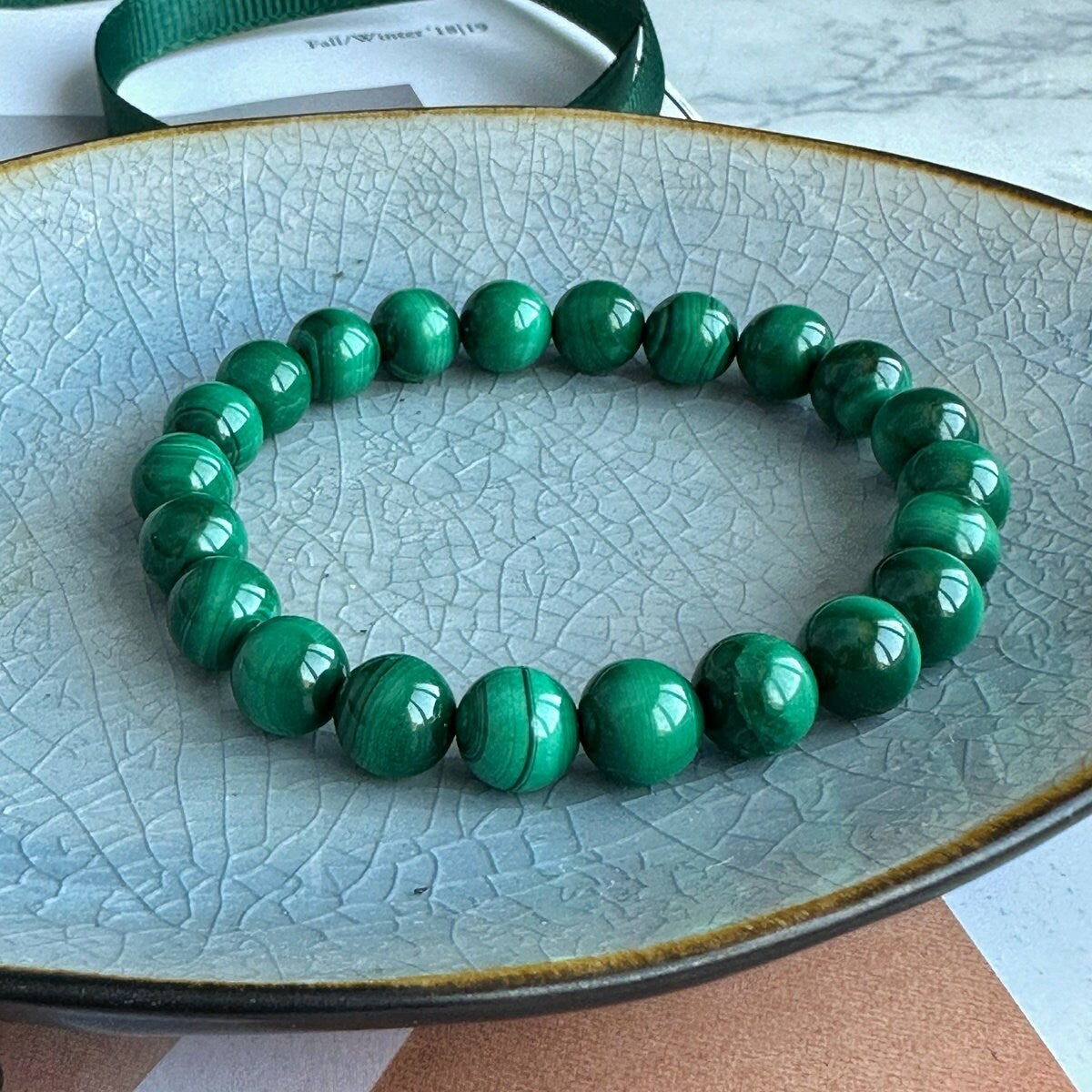 Natural Malachite beaded bracelet