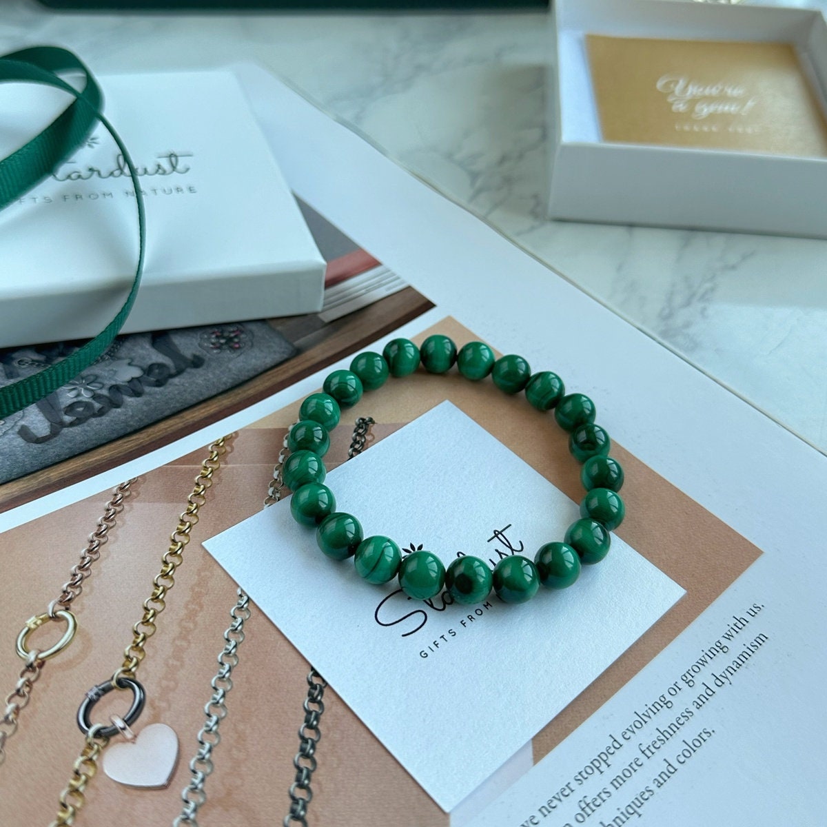 Natural Malachite beaded bracelet