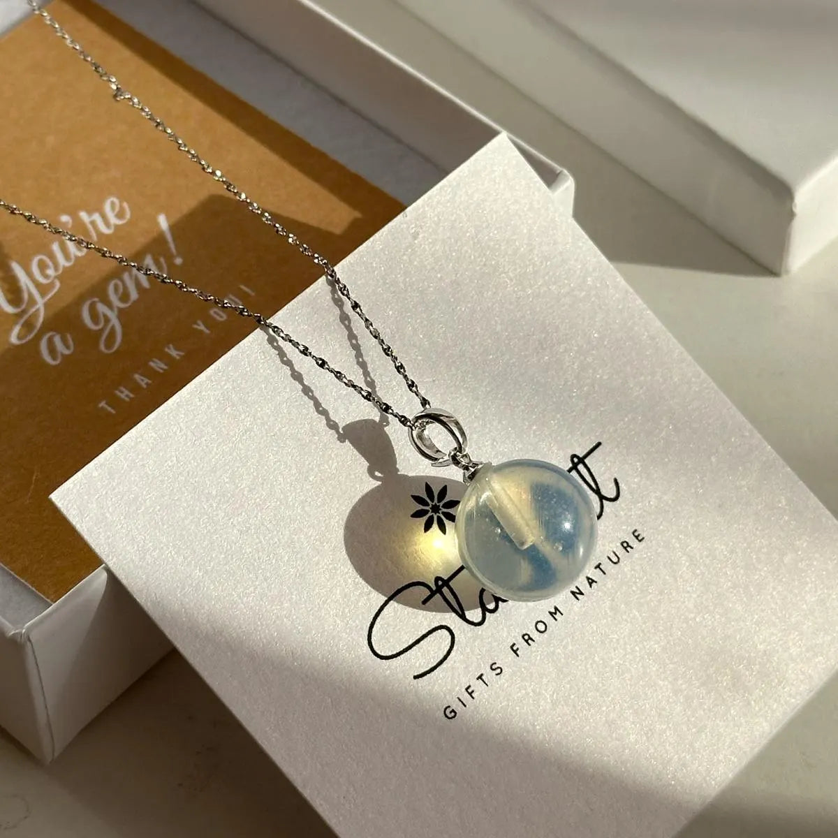 Gemstone Sphere Pendant Necklace | Gold & Silver