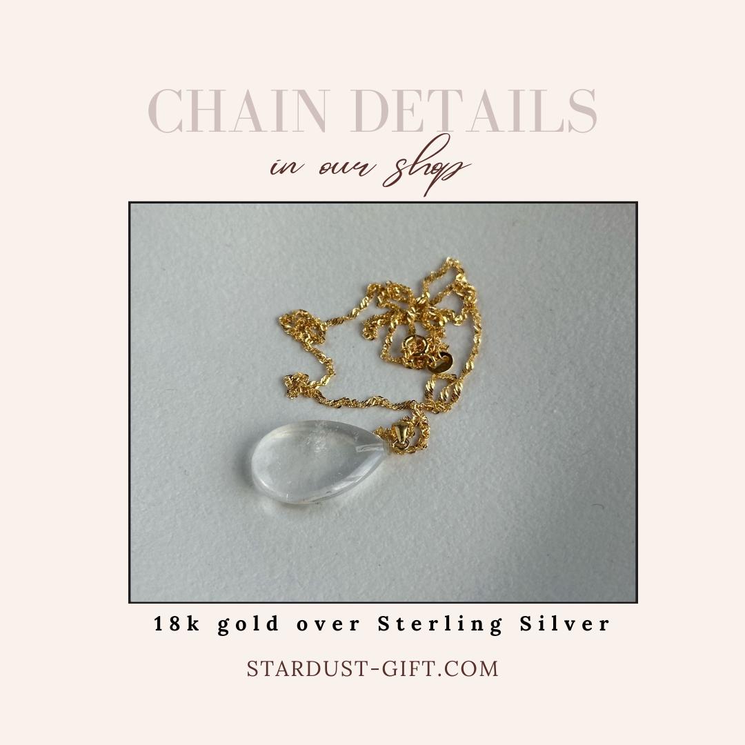 Natural Clear Quartz Drop Pendant Necklace | Gold & Silver