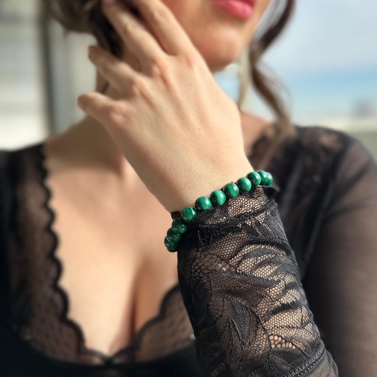 Natural Malachite beaded bracelet
