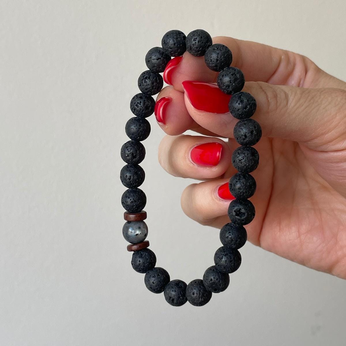 Black lava stone mens bracelet