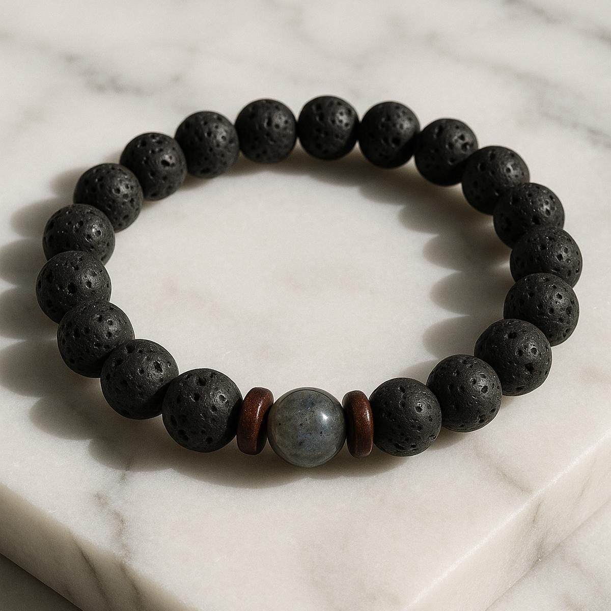 Black lava stone mens bracelet