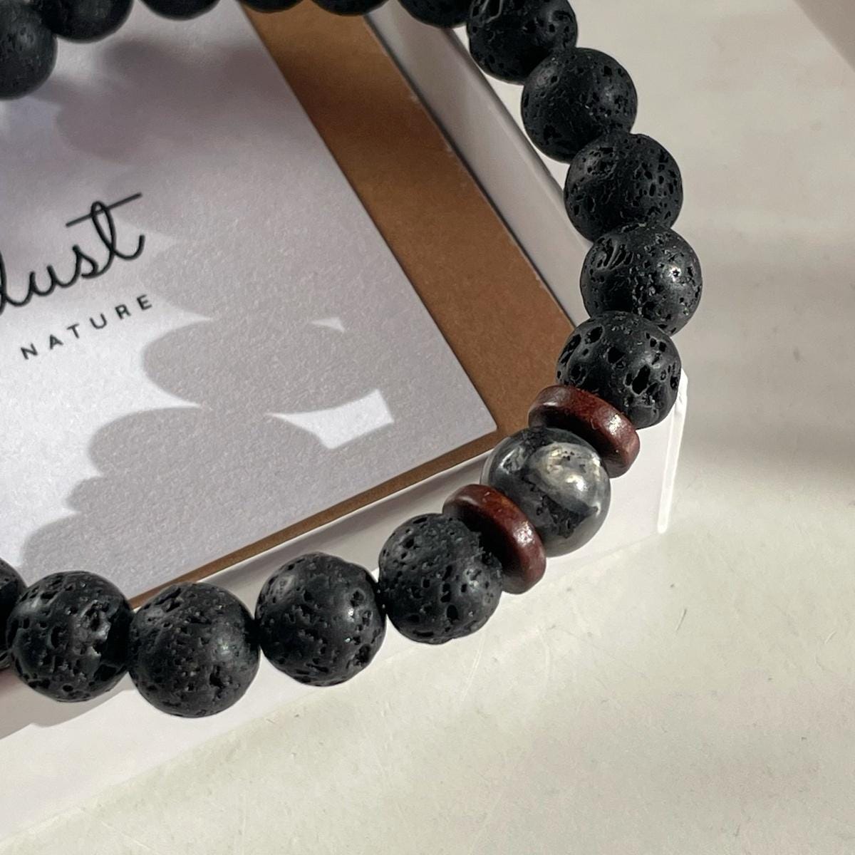 Black lava stone mens bracelet