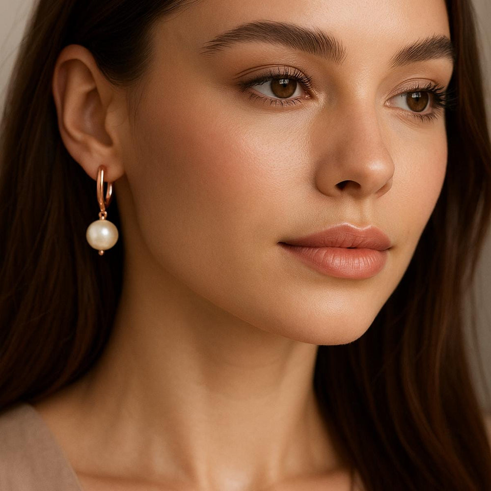 Natural creamy Akoya Pearl Earrings 10mm rose gold