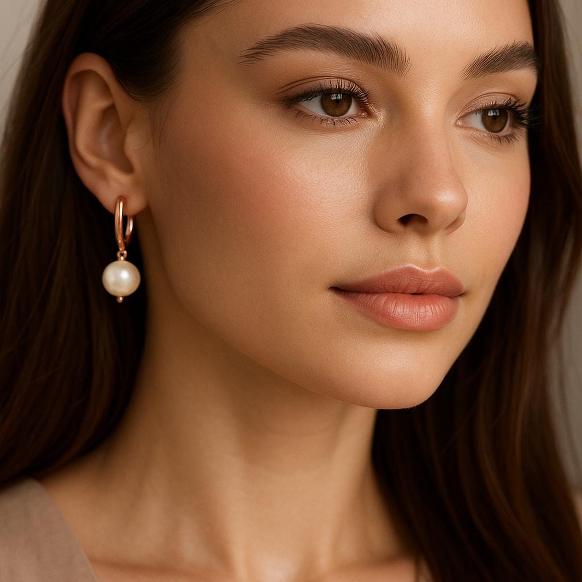 Natural creamy Akoya Pearl Earrings 10mm rose gold