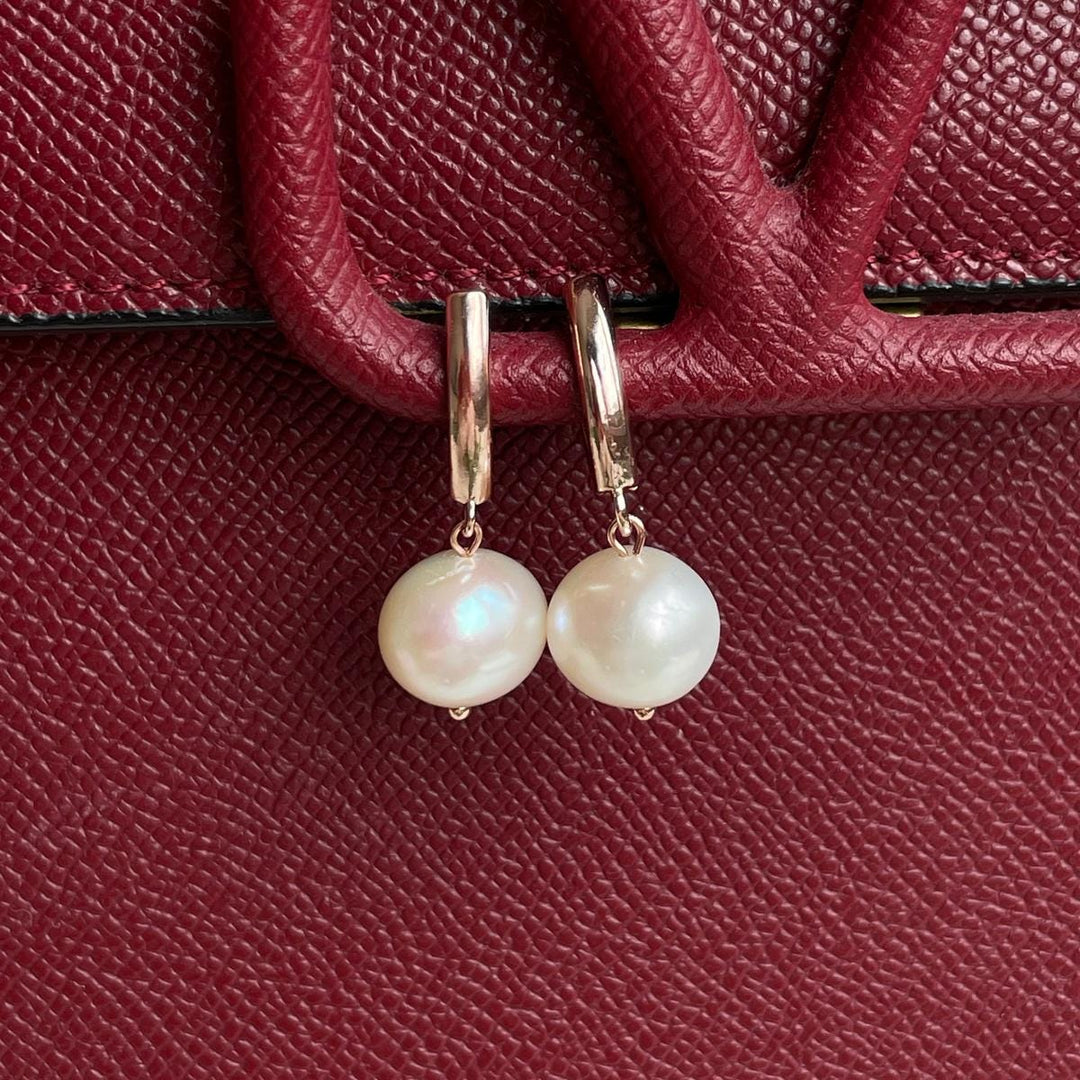 Natural creamy Akoya Pearl Earrings 10mm rose gold