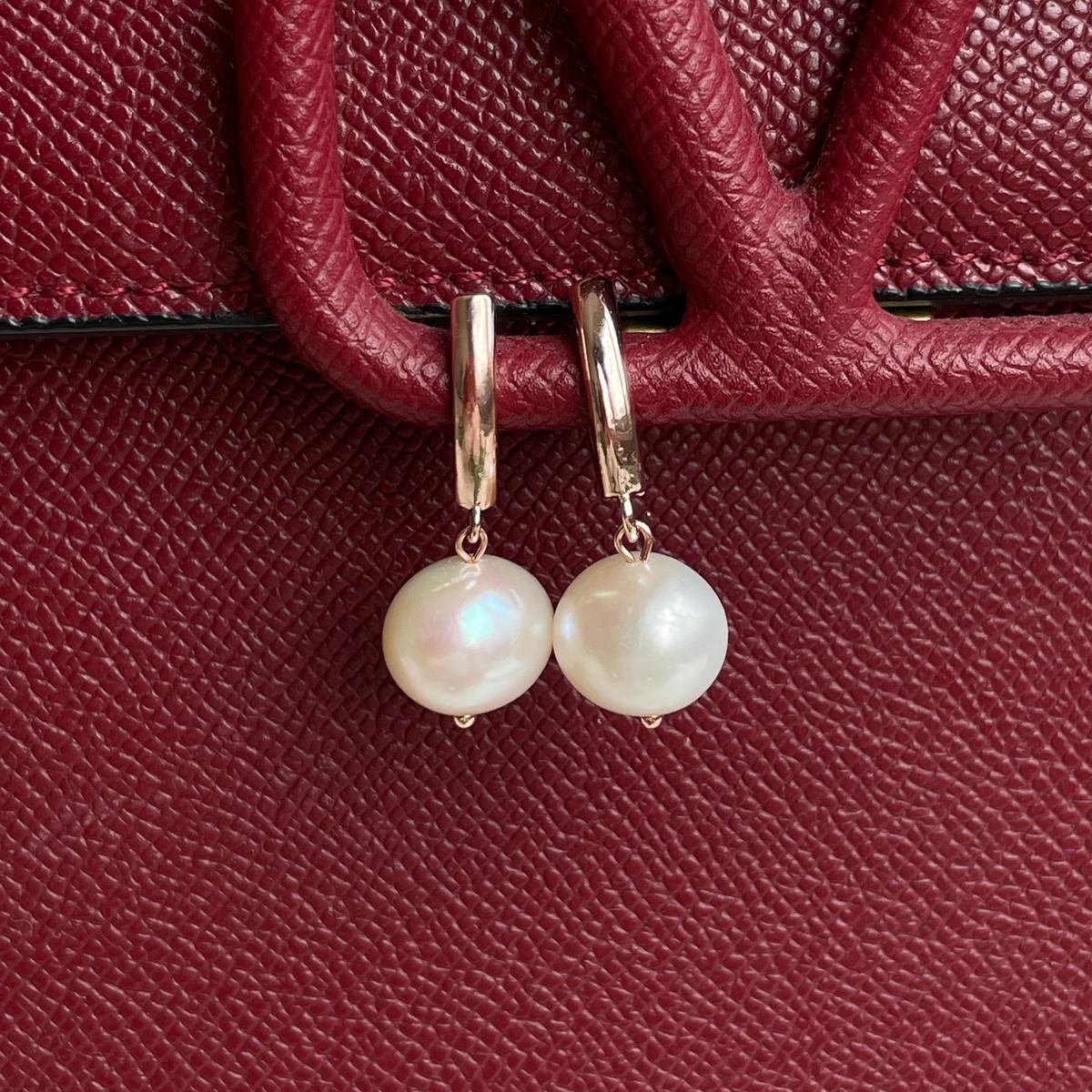 Natural creamy Akoya Pearl Earrings 10mm rose gold