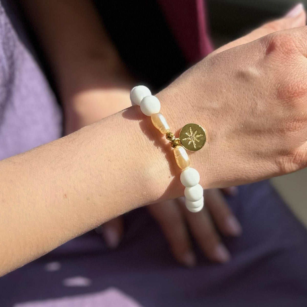 Luxury White Coral beaded bracelet with creamy pearls