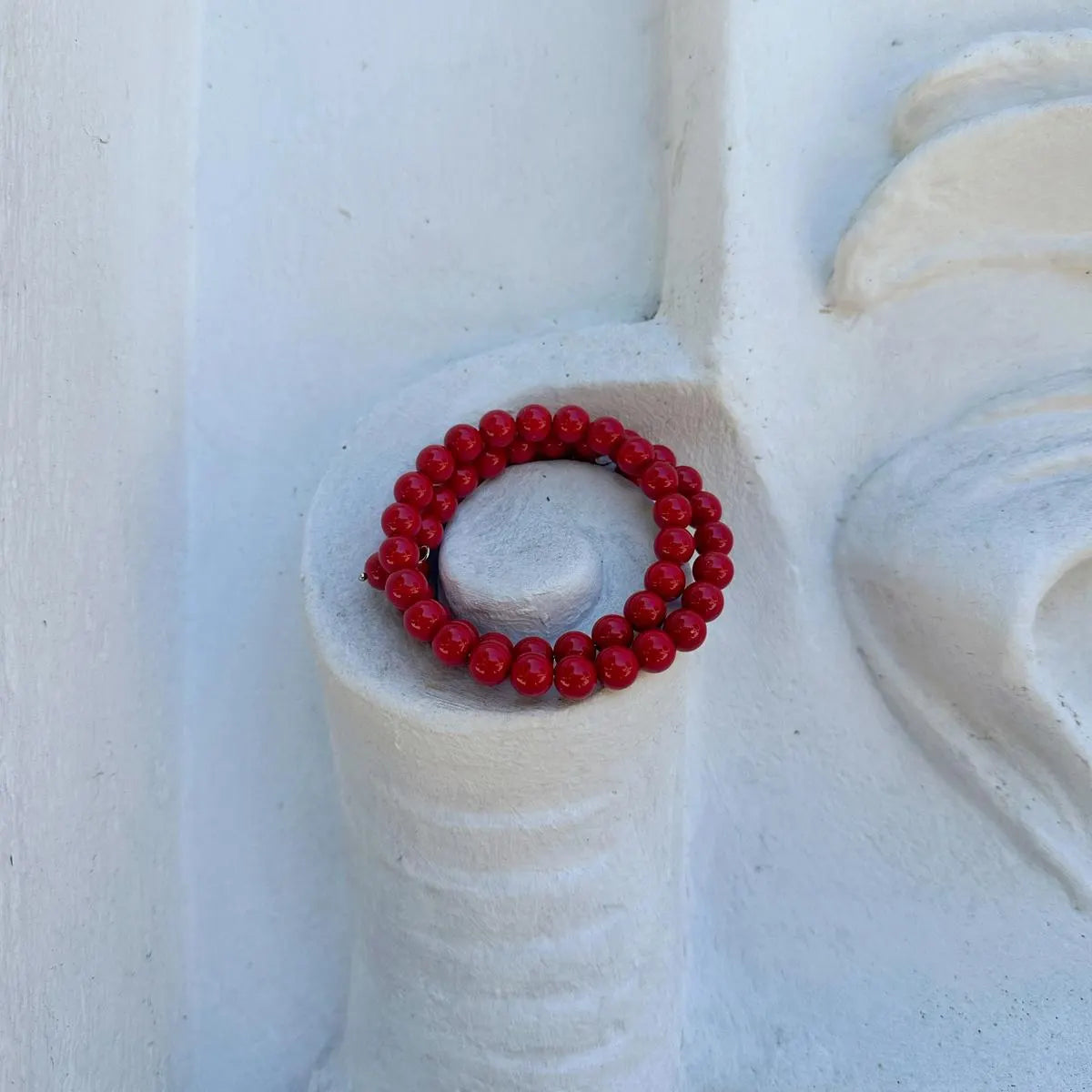 Vibrant Red Majorica Pearl Triple Wrap Bracelet, Romantic Boho Summer Jewelry
