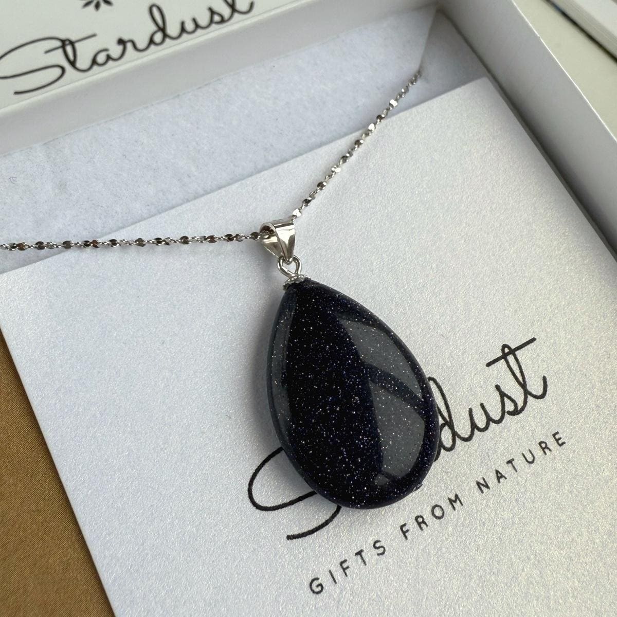 Blue Goldstone Drop Pendant 1.5x2.5cm