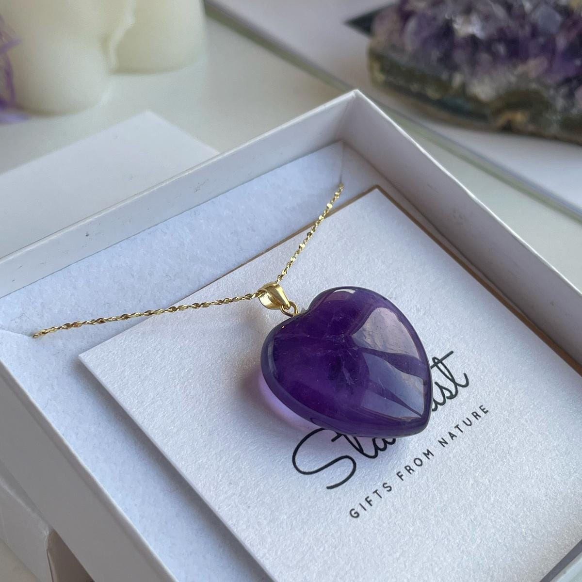 Amethyst heart Pendant 2.5cm