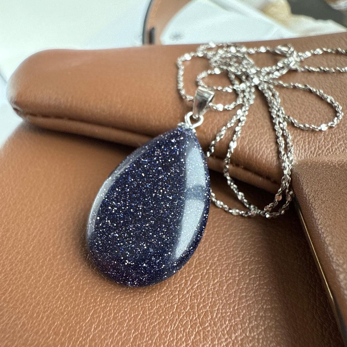 Blue Goldstone Drop Pendant 1.5x2.5cm
