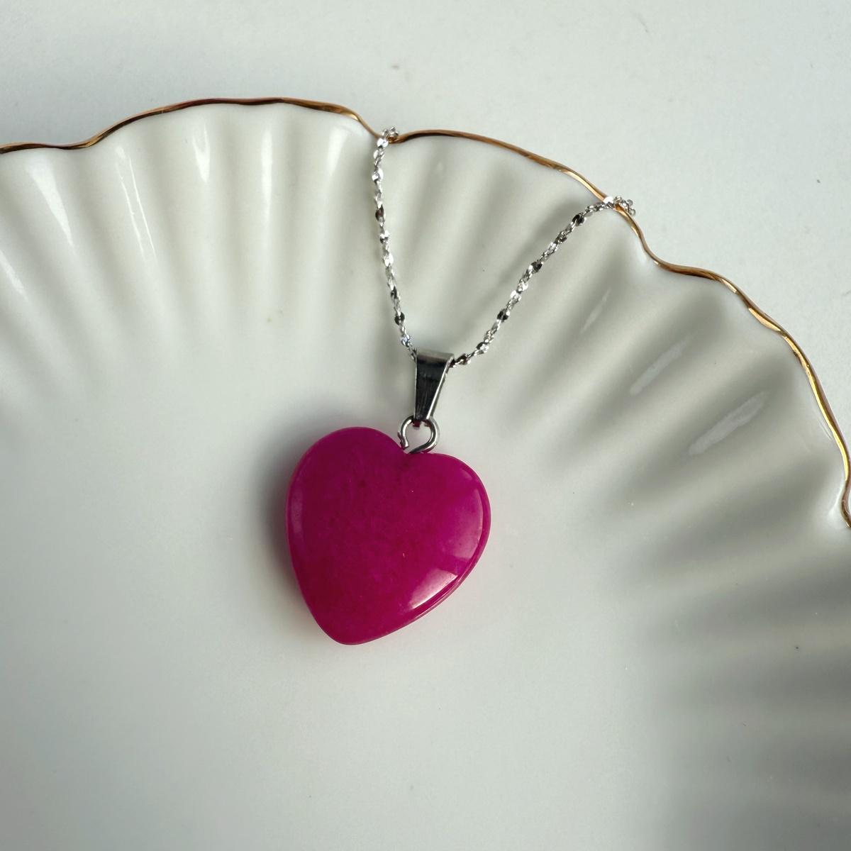 Tiny Pink Agate heart pendant 15mm
