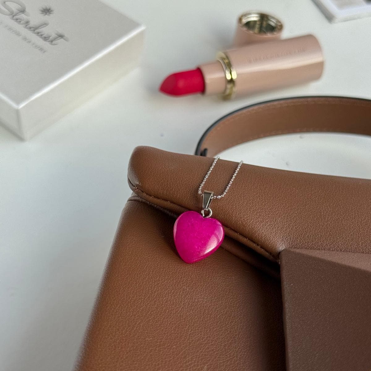 Tiny Pink Agate heart pendant 15mm