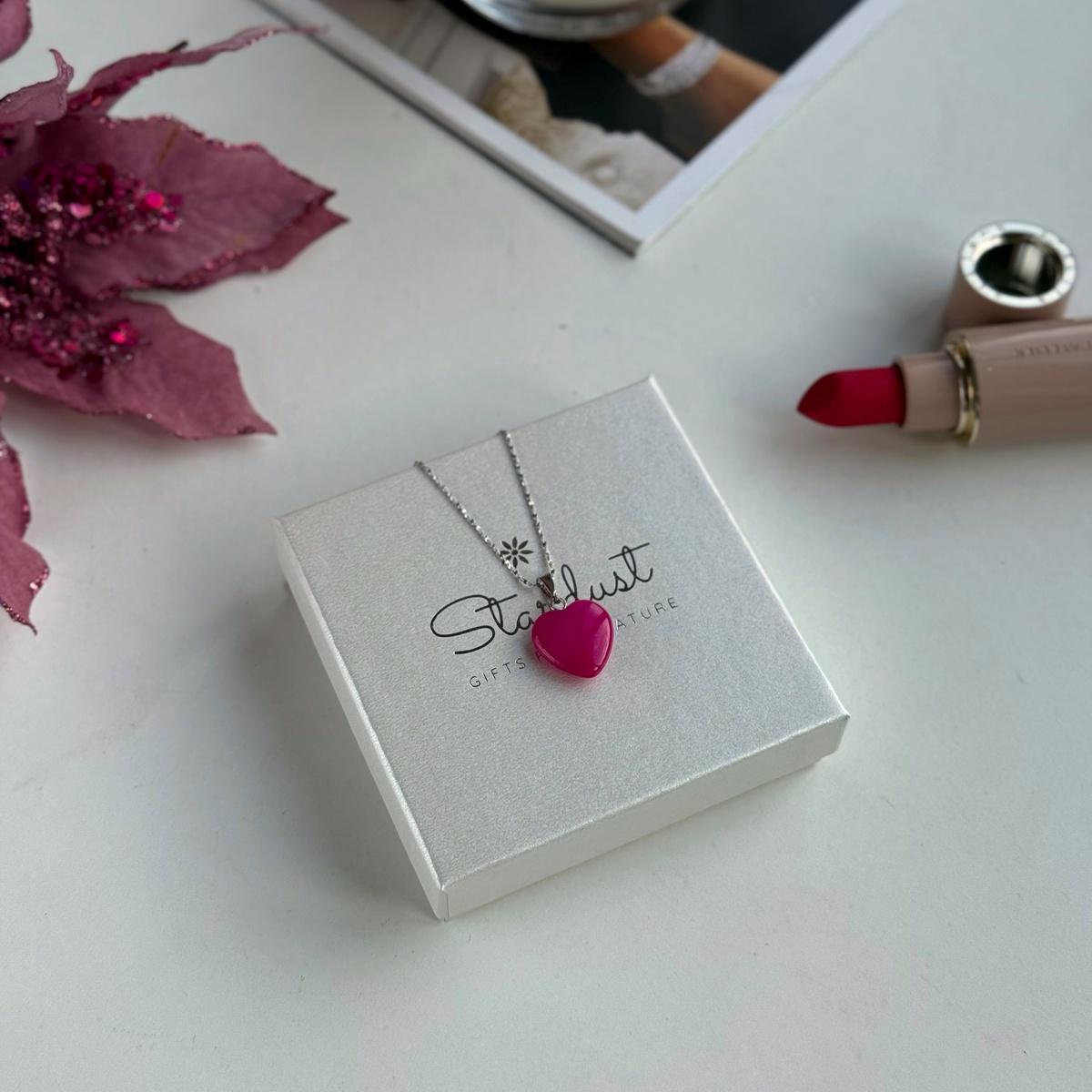 Tiny Pink Agate heart pendant 15mm