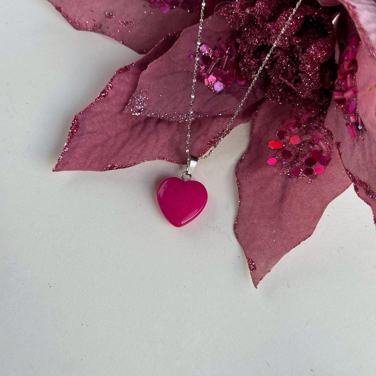 Tiny Pink Agate heart pendant 15mm