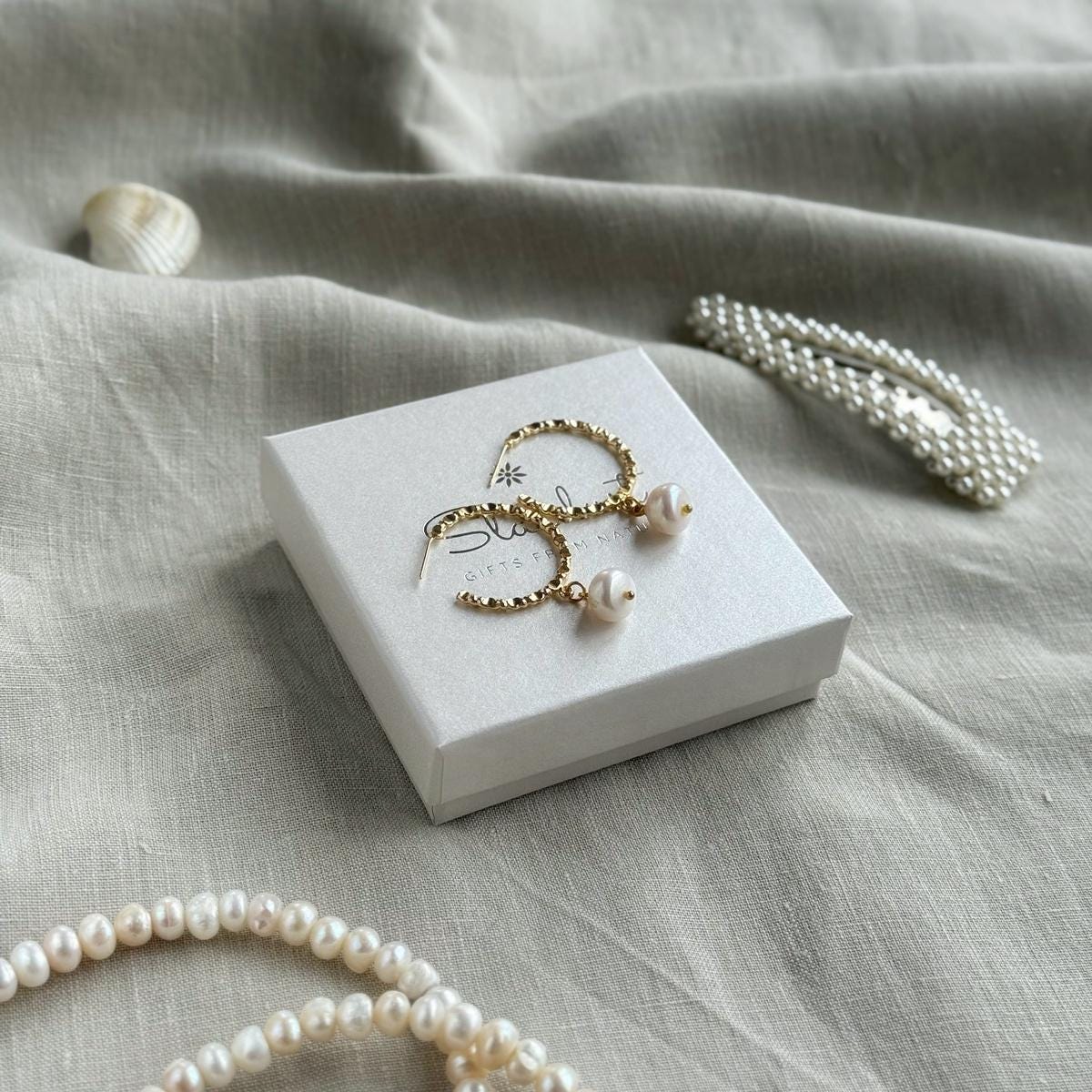 Large Gold Hoop earrings with pearls