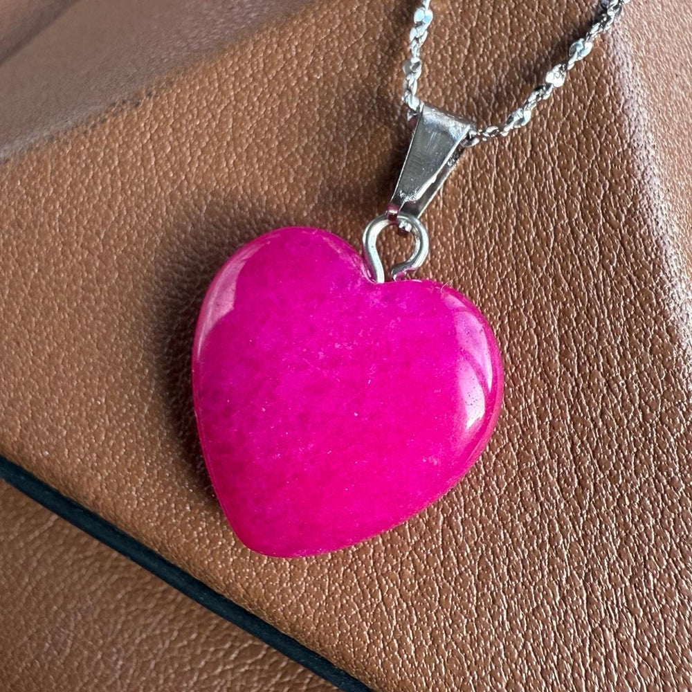 Tiny Pink Agate heart pendant 15mm