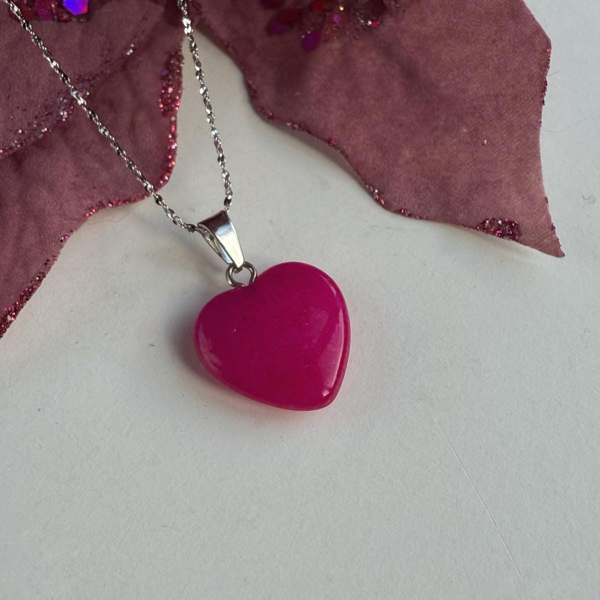 Tiny Pink Agate heart pendant 15mm