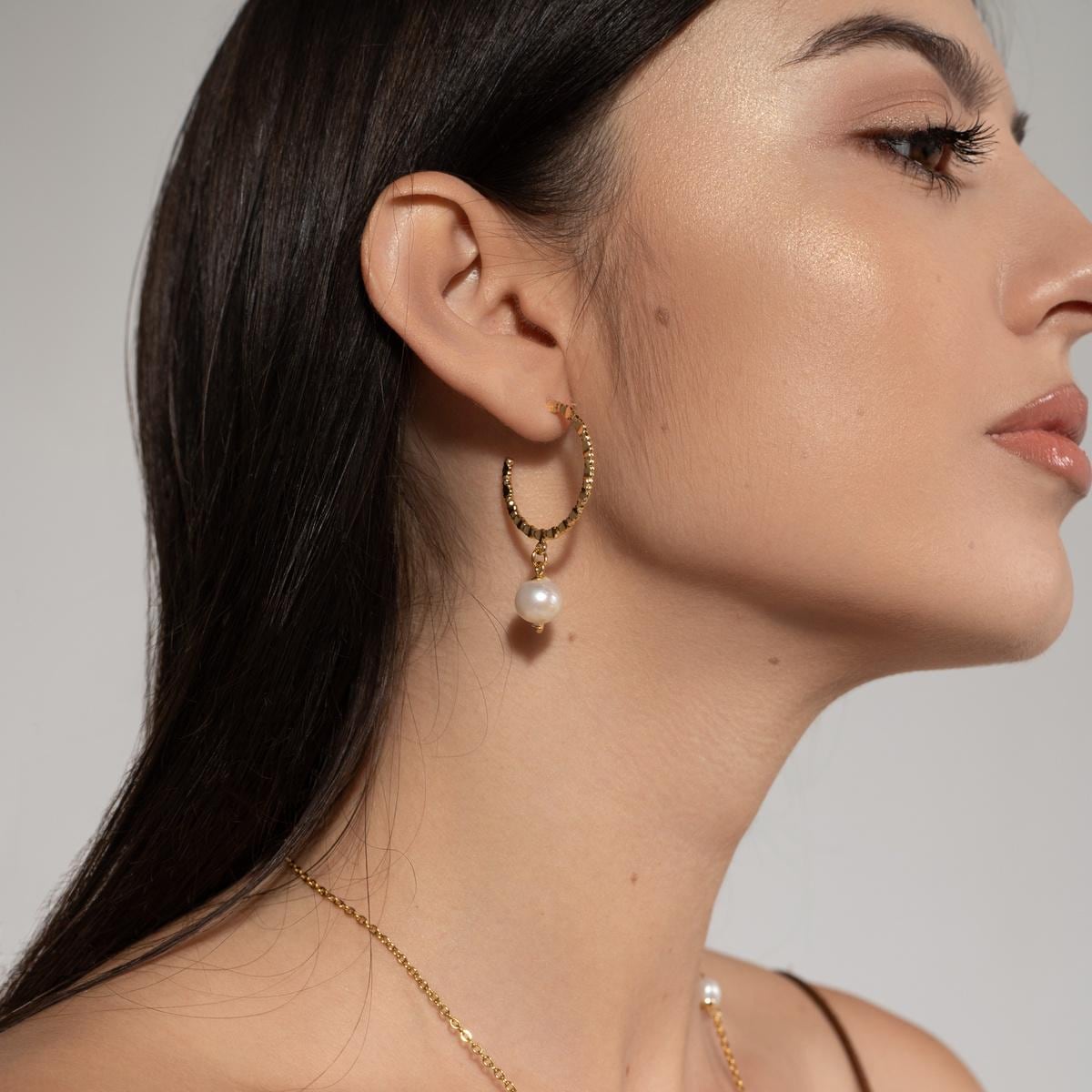 Large Gold Hoop earrings with pearls