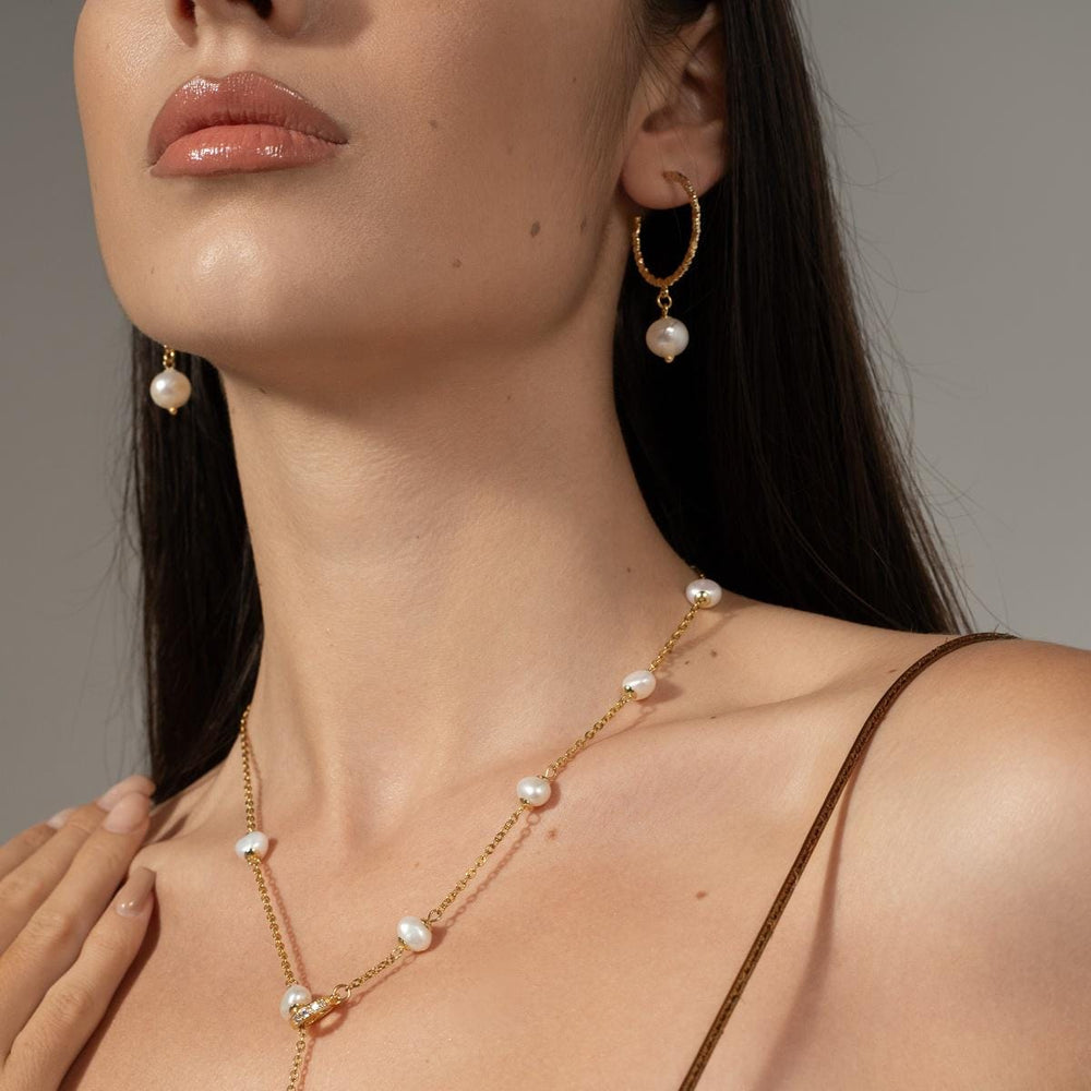 Large Gold Hoop earrings with pearls