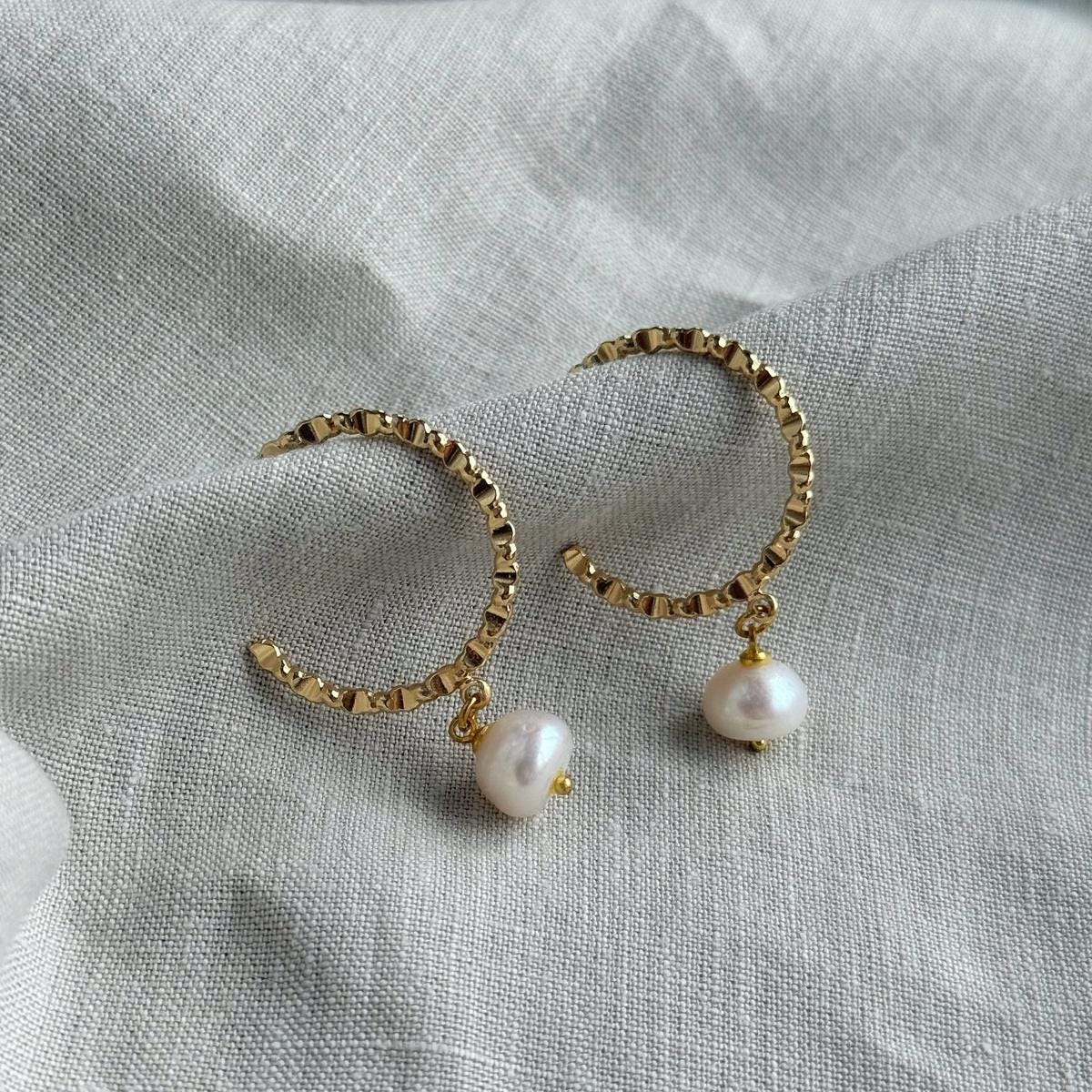 Large Gold Hoop earrings with pearls