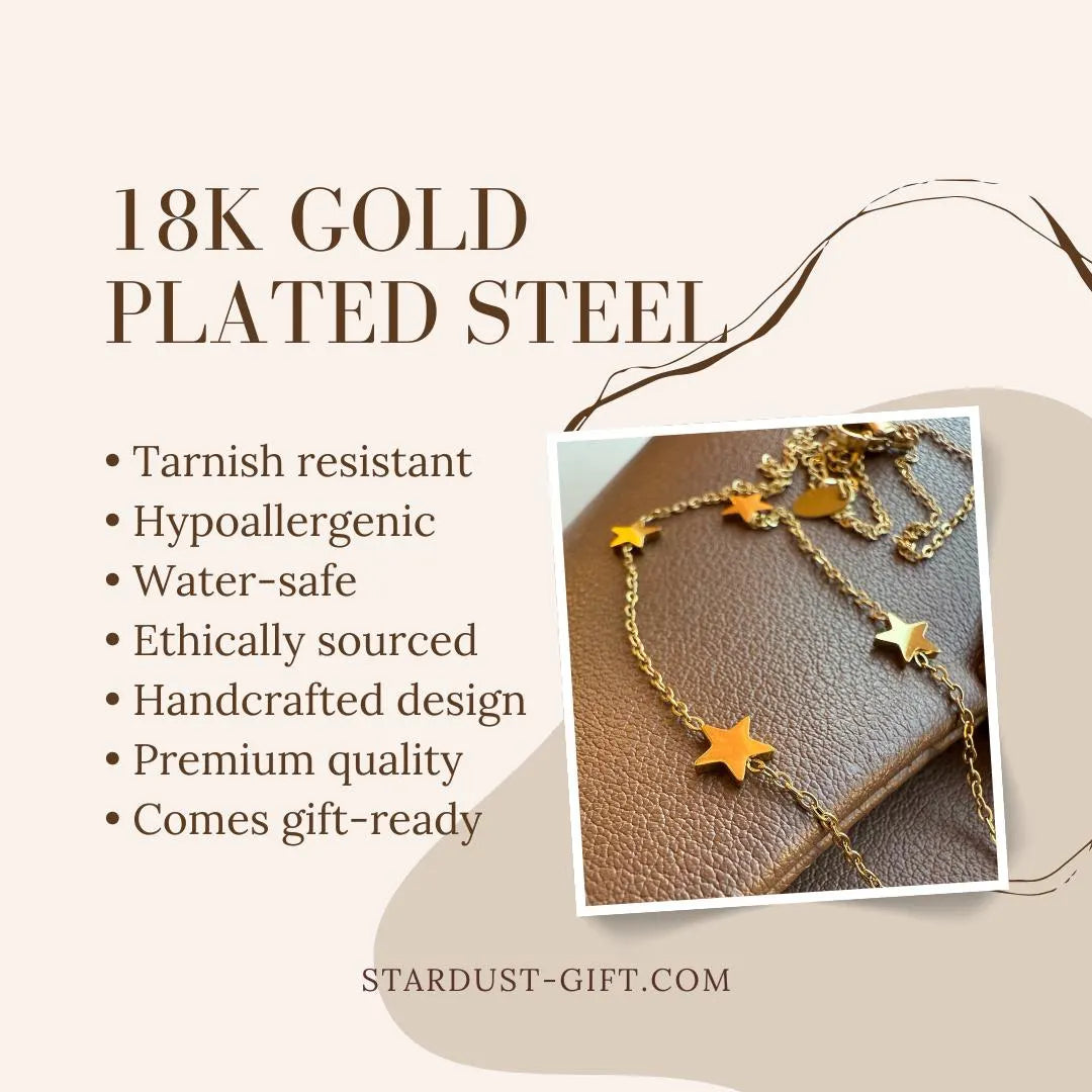 Delicate Tiny Stars Necklace, Dainty 18K Gold Plated Stainless Steel, Minimalist Star Choke