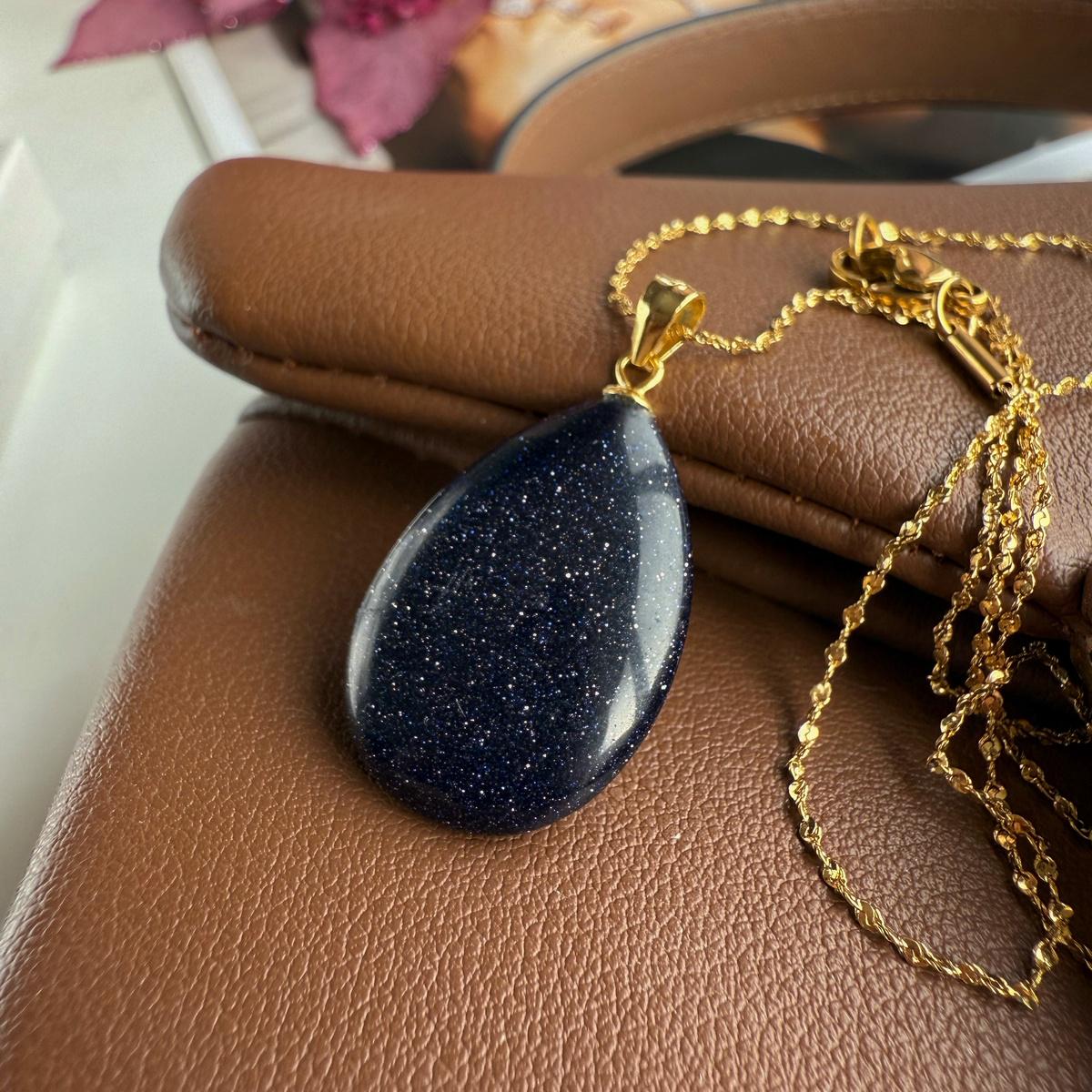 Blue Goldstone Drop Pendant 1.5x2.5cm