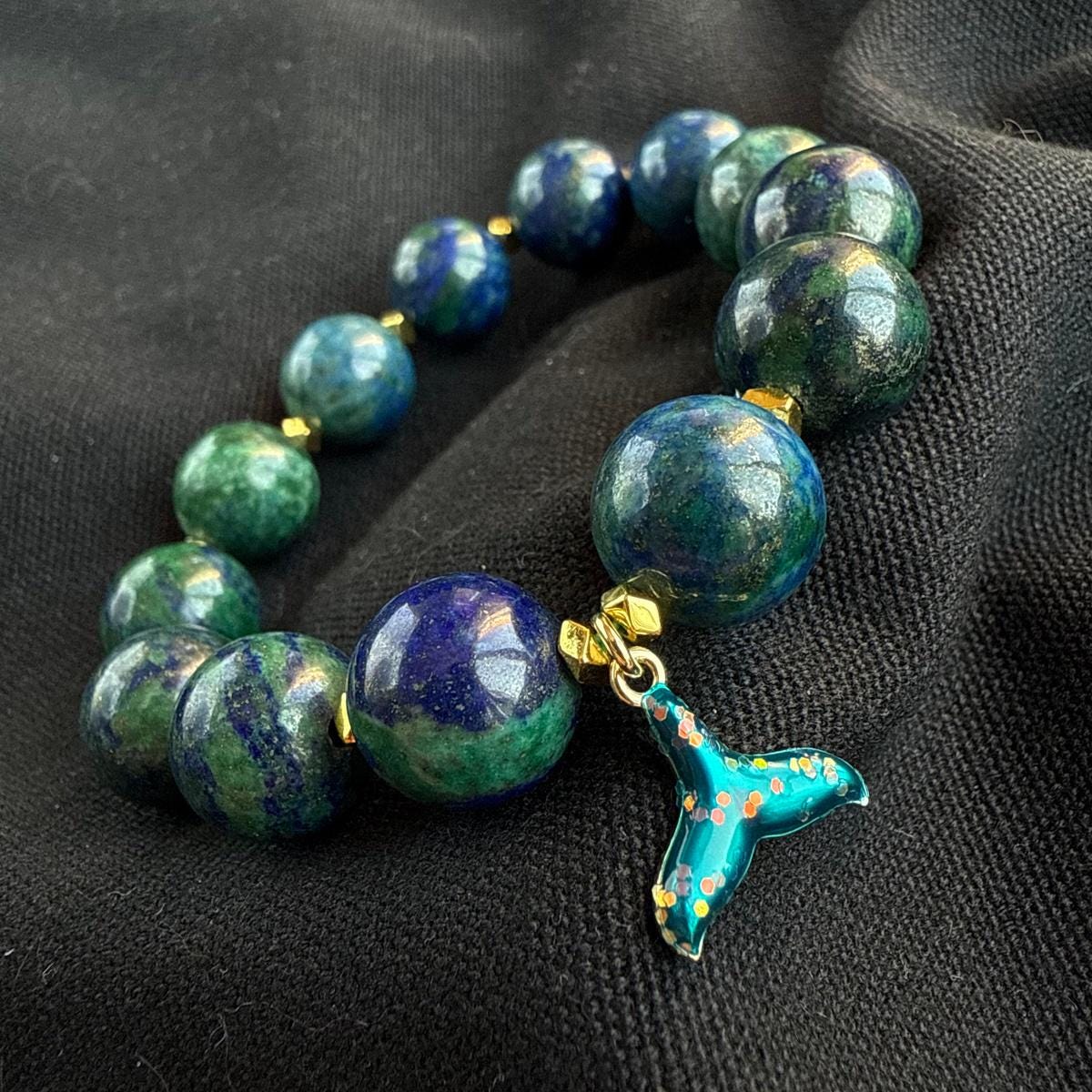 Azurite bracelet with mermaid tail charm for women