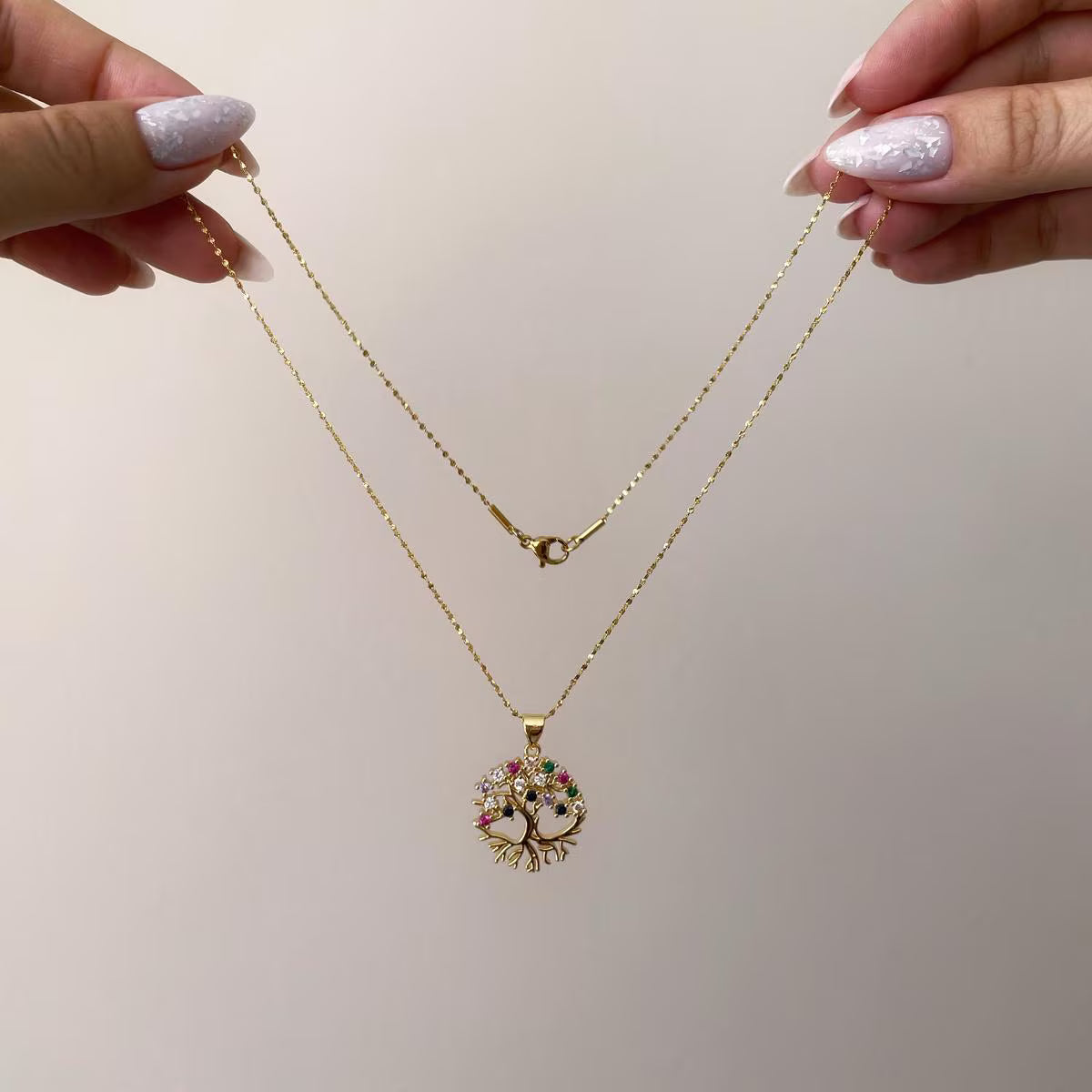 18k Gold plated Tree of life necklace with zircons