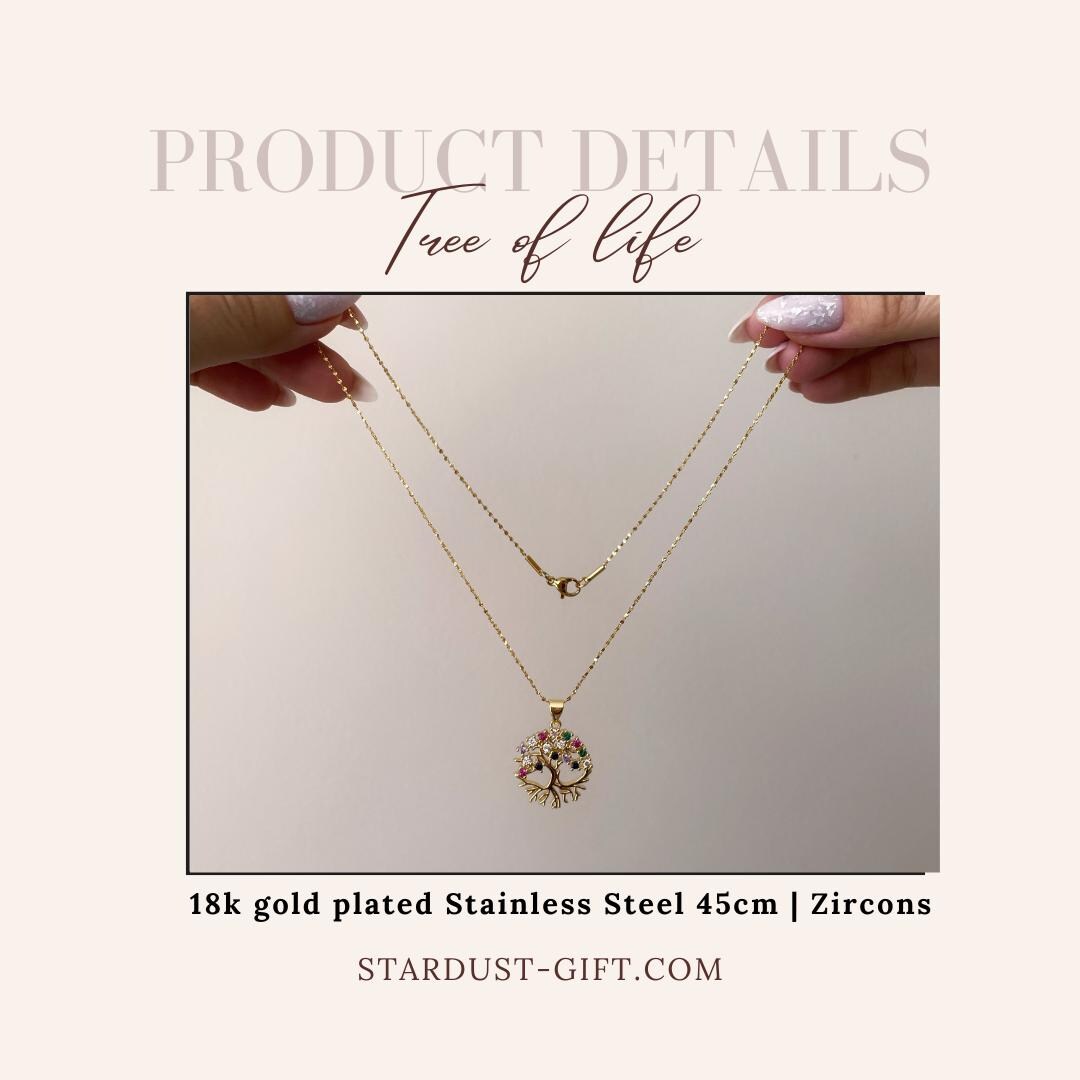 18k Gold plated Tree of life necklace with zircons