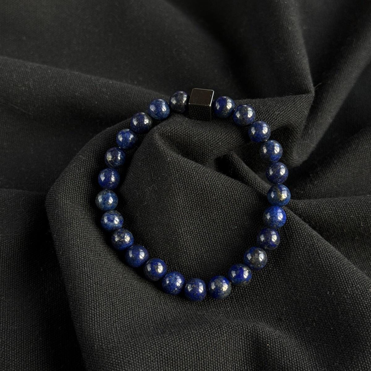 Lapis Lazuli mens bracelet with silver cube