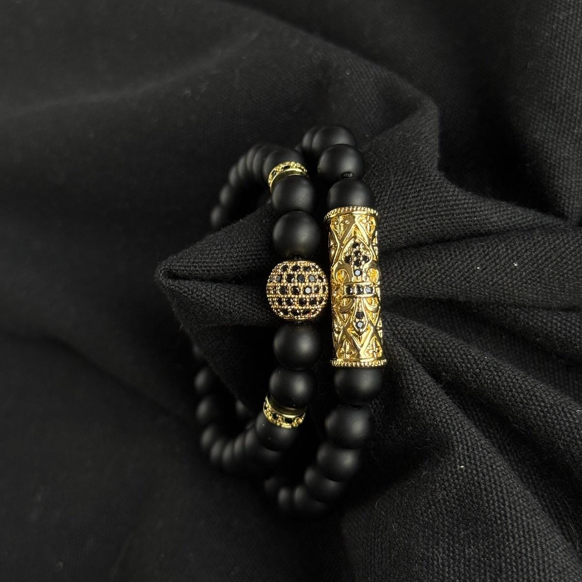 Black Onyx Men Bracelet Set
