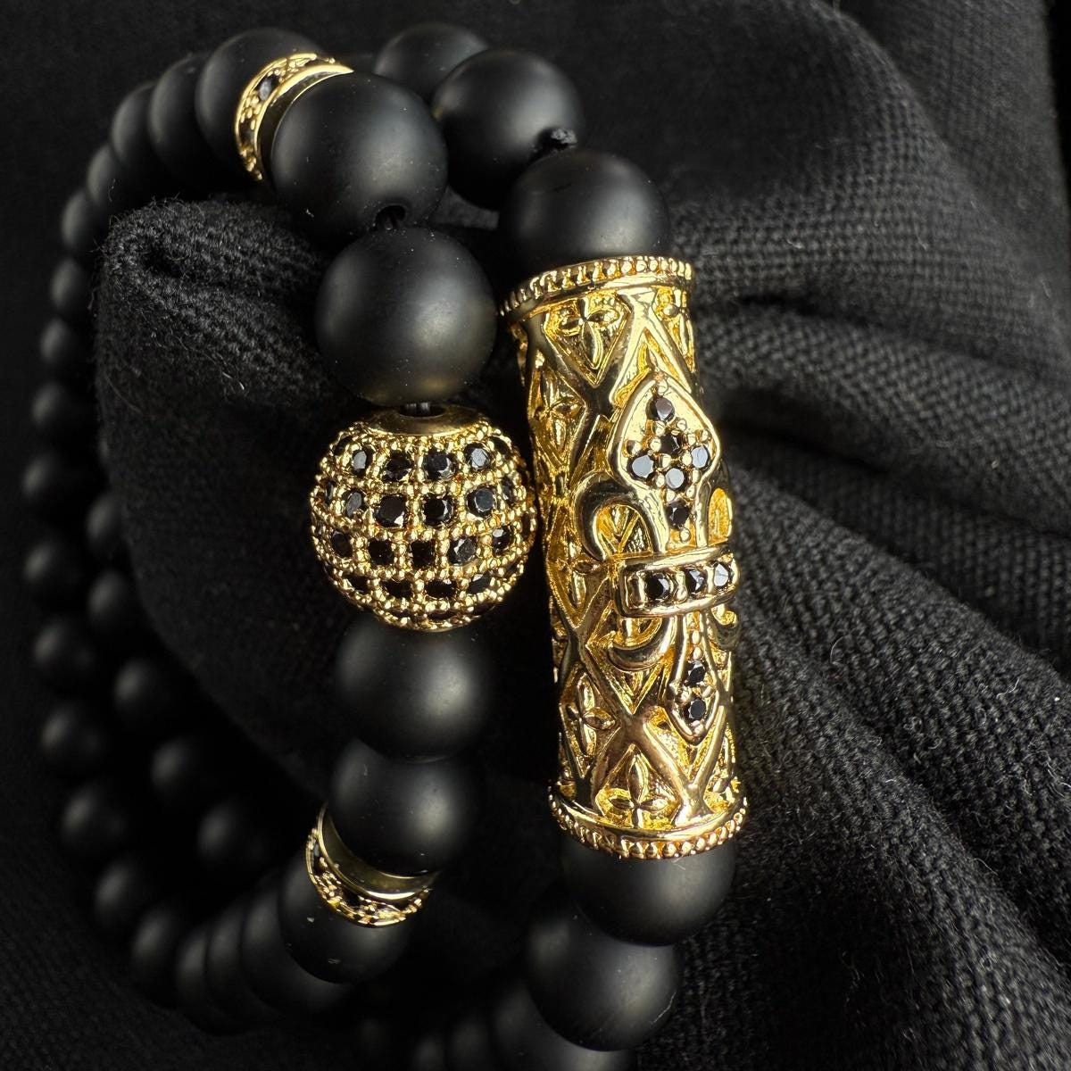 Black Onyx Men Bracelet Set