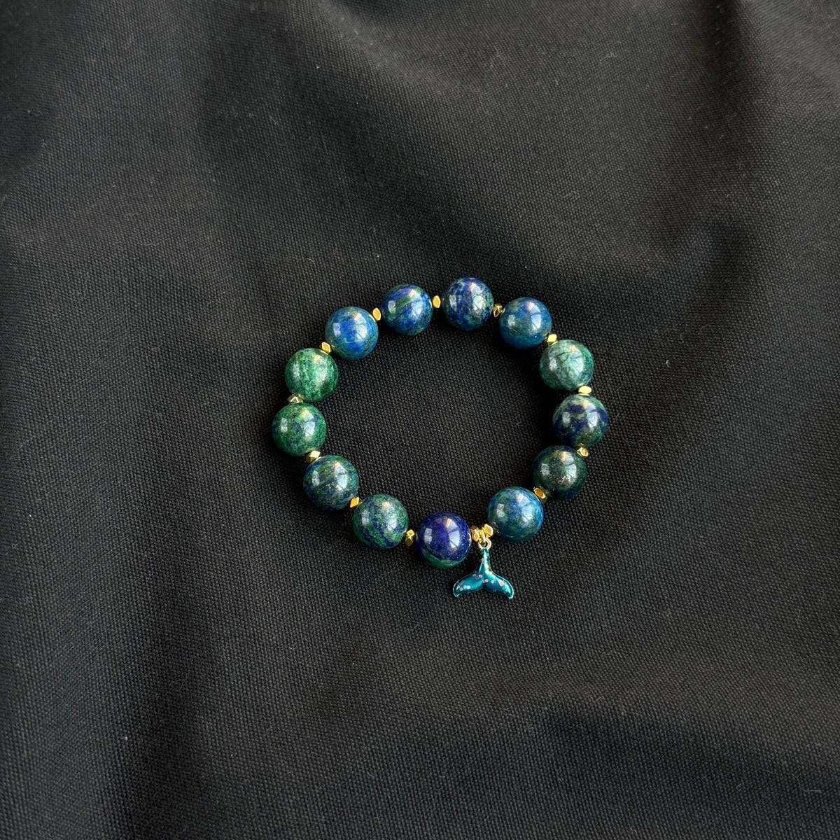 Azurite bracelet with mermaid tail charm for women