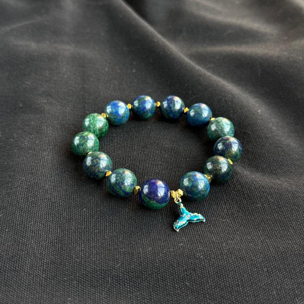 Azurite bracelet with mermaid tail charm for women