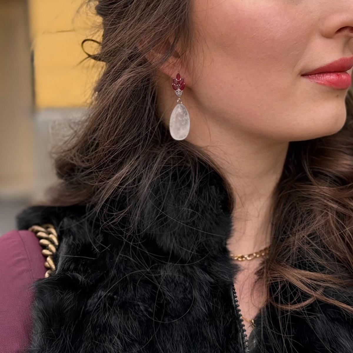 Natural Clear Quartz Drop Necklace | Pendant & Earrings Set