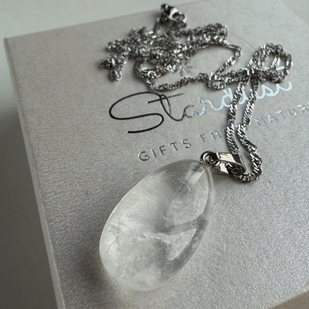 Natural Clear Quartz Drop Necklace | Pendant & Earrings Set