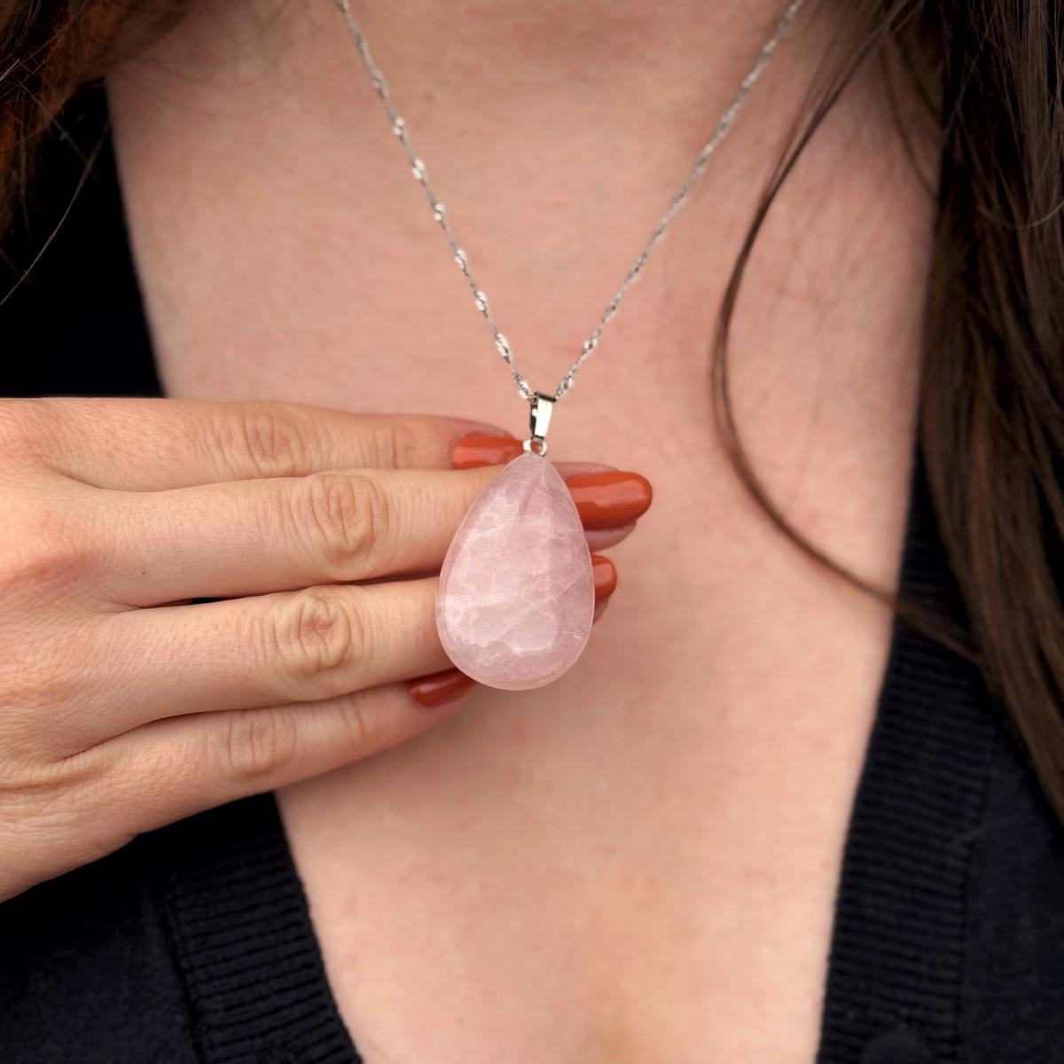 Large Rose Quartz Waterdrop Pendant 4cm
