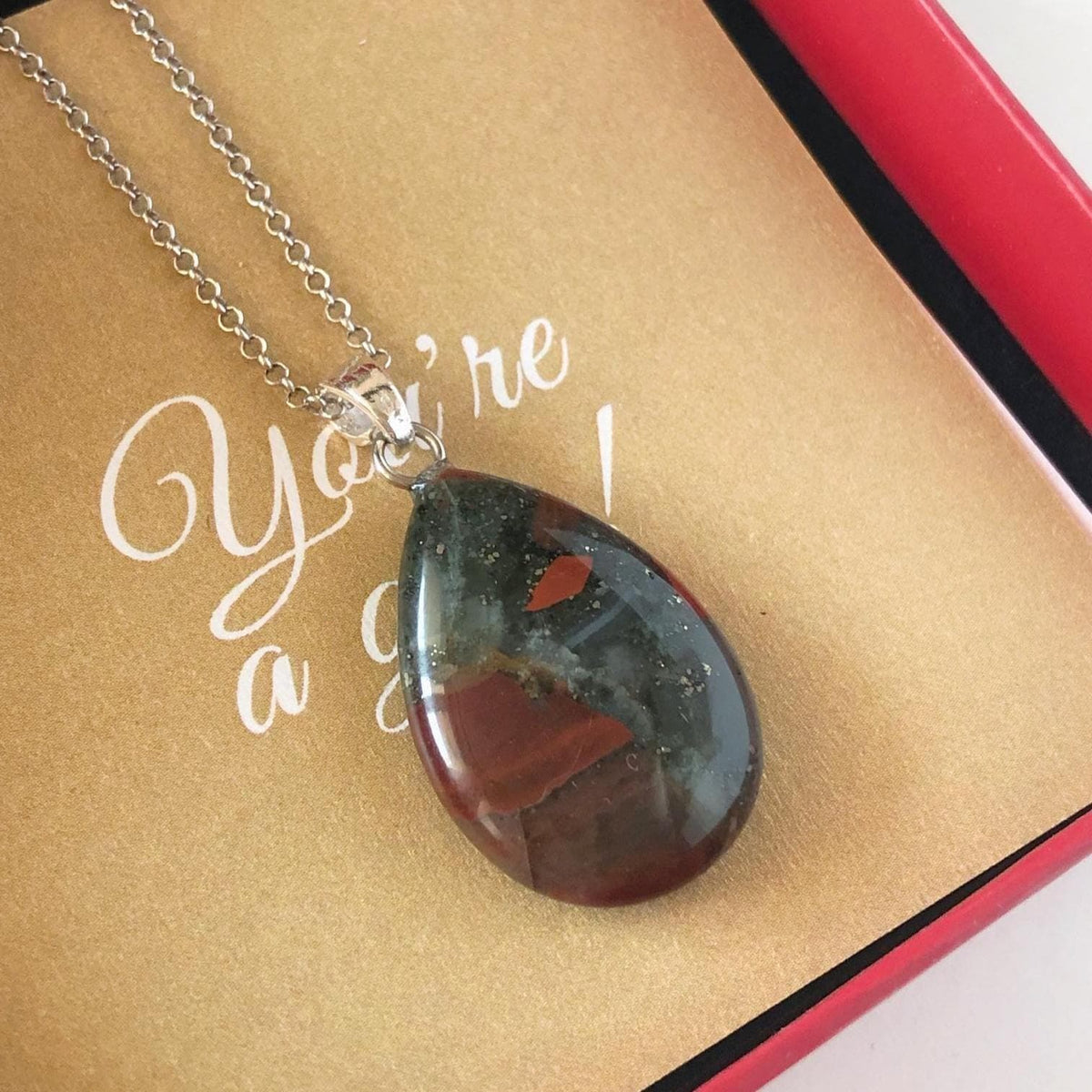 Bloodstone gemstone pendant necklace