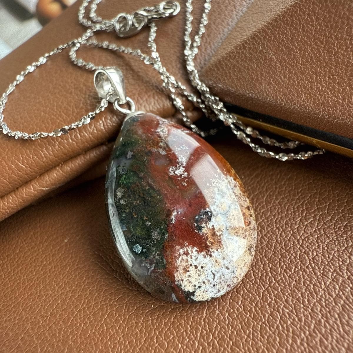 Bloodstone gemstone pendant necklace
