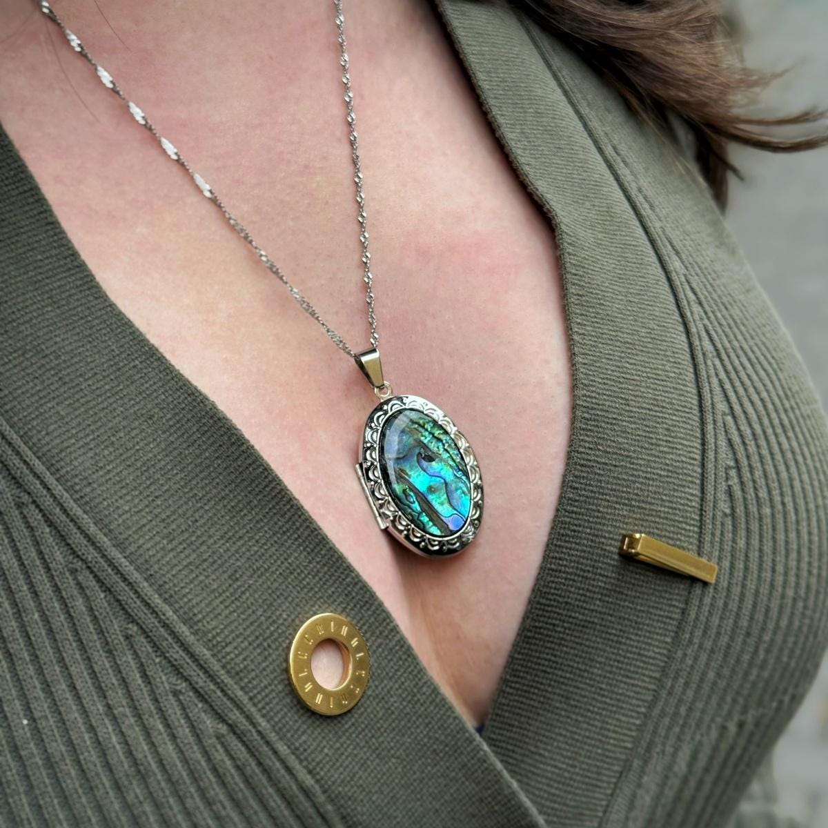 Oval Abalone Shell locket pendant