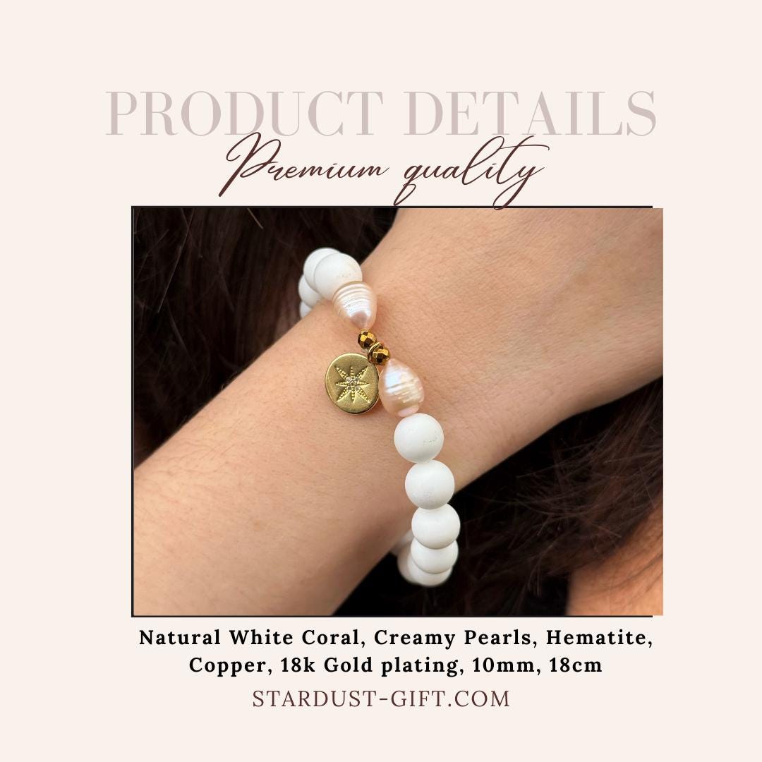 Luxury White Coral beaded bracelet with creamy pearls