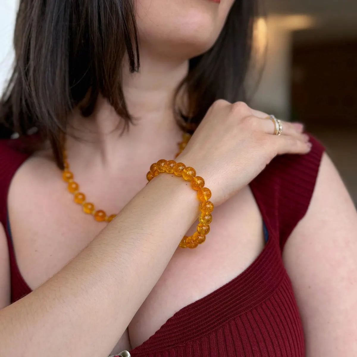 Natural Unheated 10mm Citrine Bead Necklace